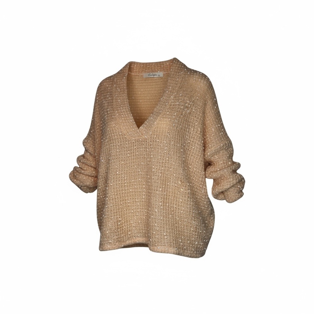 E.Leigh’s Peach Popcorn Knit V-Neck Sweater | Women’s Small